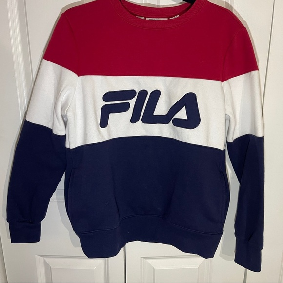 Fila Other - FILA Logo Colorblock Sweatshirt Pullover Red White Blue Men’s Size Small Pockets